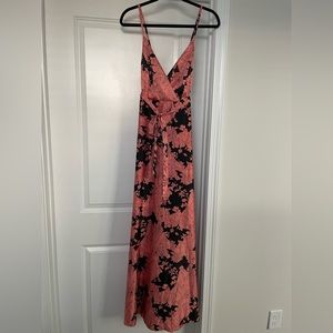 NWT Tea Gardens Rusty Rose Floral Print Satin Maxi Dress